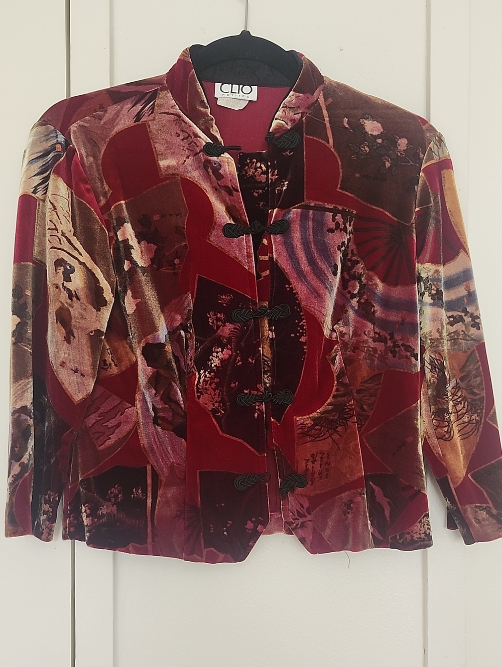 Clio Velvet Patchwork Jacket in Deep Red and Maroon